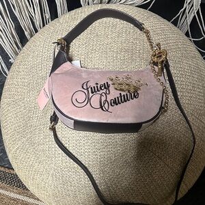 Juicy Couture Pink and Brown Shoulder Bag with Gold Accents
